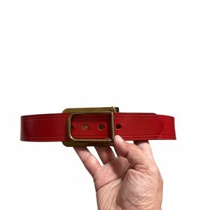 Roger Van S Vintage Red Leather Belt MCM Unique Closure Brass Buckle Size 28